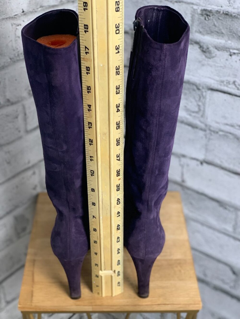 Donald Pliner Boot 8 Purple Suede Leather Pointy Toe Side Zip Stiletto Knee High - Picture 9 of 11